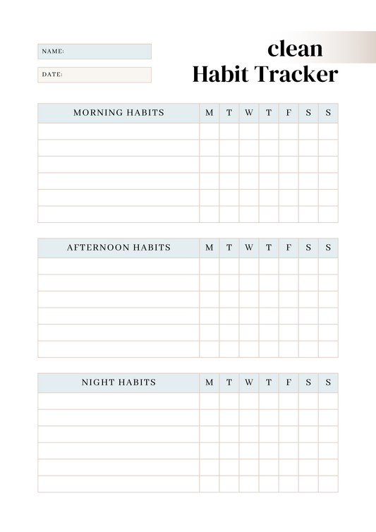 cleaning habit tracker